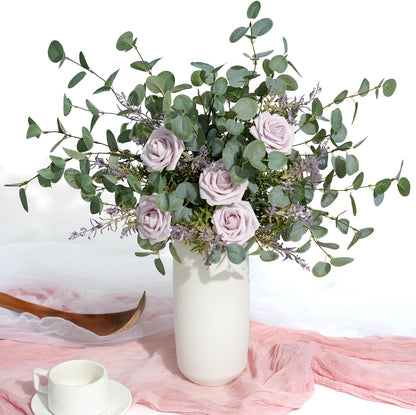 6Pcs Faux Eucalyptus Stems, 27" Artificial Eucalyptus Plants with White Frosted Coating, Fake Eucalyptus Decor Silk Greenery Leaves for Wedding Bouquets Home Decor DIY Floral Arrangements