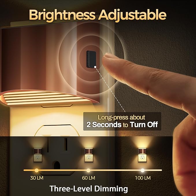 DORESshop LED Night Light[2 Pack], Night Lights Plug into Wall, 3 Level Brightness Adjustable Plug in Night Light, Dusk to Dawn Sensor Nightlights for Adults,Bedroom,Bathroom,Hallway,3000K Rose Gold
