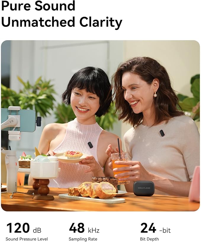 Hollyland LARK A1 Wireless Microphone for iPhone 15/16 & Android, 48kHz/24-bit, 3-Level Intelligent Noise Cancel, Mini Microphone for YouTube, Podcast, Vlogging (Black, 2TX + USB-C RX + Charging Case)