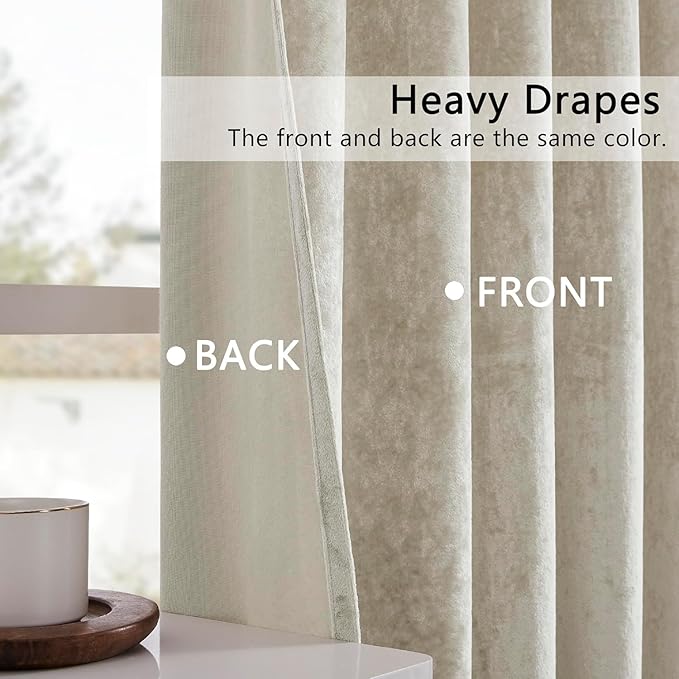 SMILETIME Ivory White Crushed Velvet Curtains 52x96 inch Luxurious Thermal Insulated Soundproof Drapes for Living Room Bedroom Office Soft and Durable Light-Filtering Window Treatments, 2 Panels