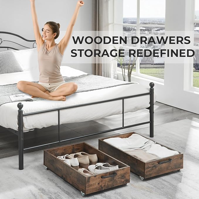 Under Bed Storage with Wheels, 2-Pack Under Bed Shoe Storage Organizer Drawer, Composite Wood Organizer for Shoes Clothes Containers in Bedroom for Clothes,Shoes(Brown)