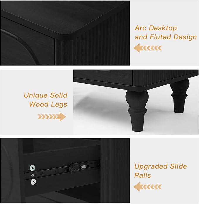 ORRD 7 Drawer Fluted Dresser for Bedroom, Mid Century Modern Chest of Drawers, Wood Storage Large Dresser Organizer for Bedroom Living Room Hallway Closet, Black