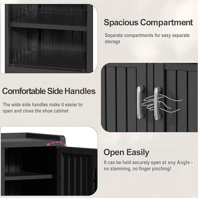 ROJIK Shoe Cabinet Waterproof UV-Resistant,Storage Bench Indoor Outdoor with Adjustable Shelves,for Entryway Bedroom,Hallway,Living Room(3 Door,Black)
