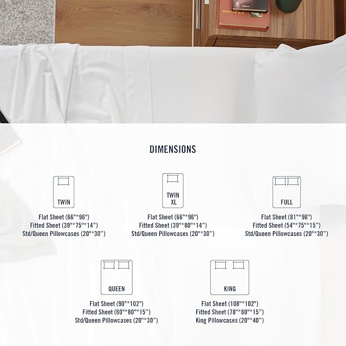 IZOD 100% Egyptian Cotton Sheets Set Twin XL Size, Cotton Percale Crisp Sheet Set 3Pc, Lightweight & Deep Pocket fits Upto 17",Long-Staple Soft Combed,Hotel Style Sheets Luxury Bedding Sheet-White