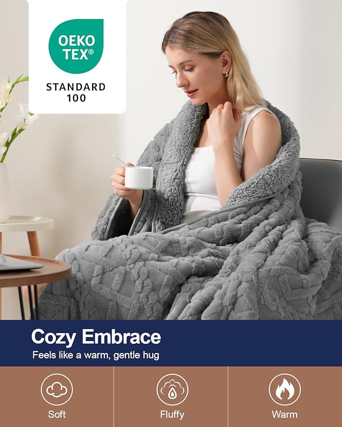 Super Fuzzy Soft Sherpa Fleece Weighted Blanket, 15 lbs Dual Sided Fluffy Heavy Weighted Blankets for Adults - No Bunching with Double Layers of Soft Inner Lining (80"x 87", 15 Pounds)