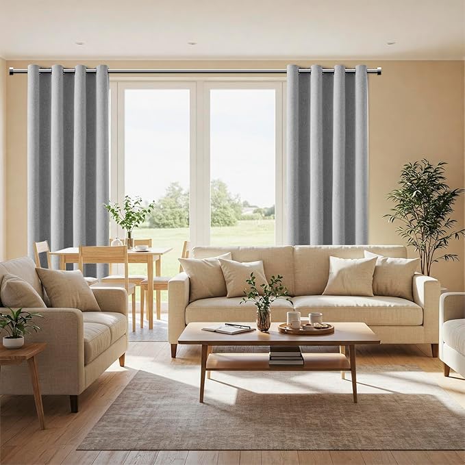 ChrisDowa 100% Blackout Grey Solid Curtains 72 Inches Long 2 Panels for Bedroom Living Room,Farmhouse Room Darkening Thermal Insulated Soundproof Grommet Top Window Treatment Drapes,52x72