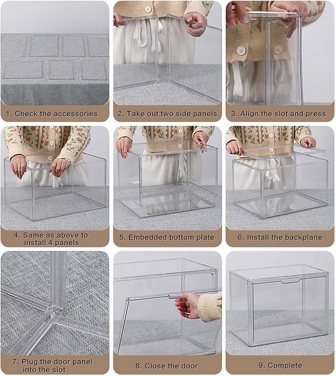 Clear Stackable Plastic Storage Bins with Magnetic Lid, Dustproof Book & Cosmetic Display Cases, Large Figures Collectibles Showcase, Shoe Box, Protection Organizer (XL, Count, 3)