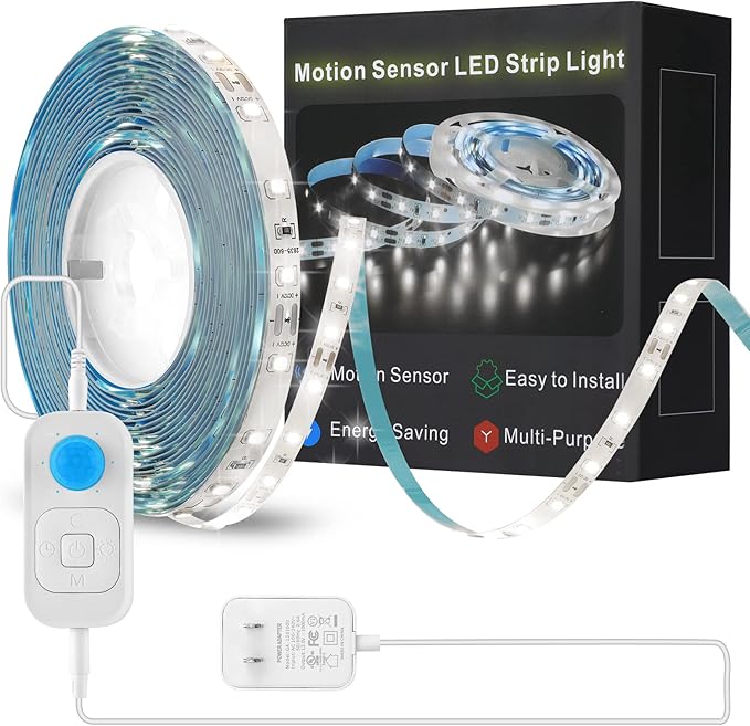 Motion Sensor LED Strip Light - Cabinet Strip Lights with 24W Plug, Dimmer and Timing,16.4ft 6000K ColdWhite
