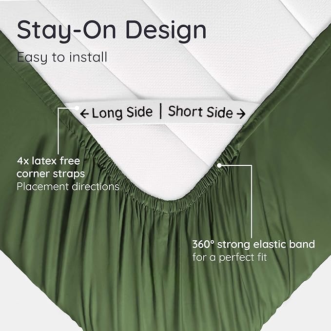 Bambaw 100% Viscose Derived from Bamboo Fitted Sheet Twin Size, 15’’ Deep Pocket Twin Fitted Sheet Only with Corner Straps, Cooling, Breathable & Soft (Olive)
