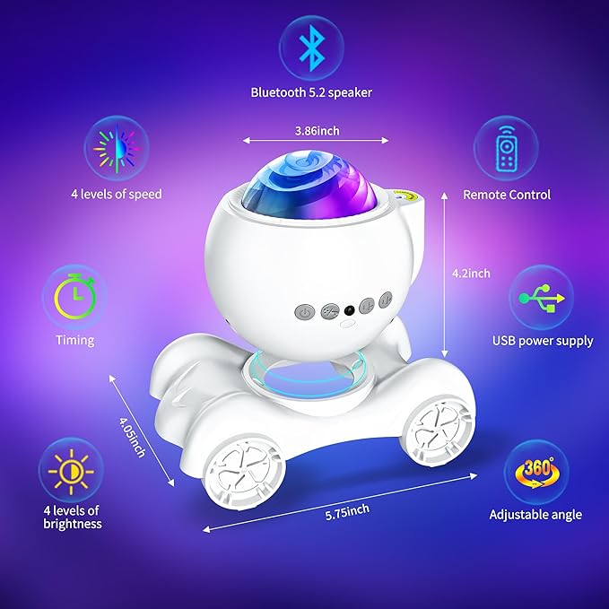 ENOKIK Galaxy Projector, Star Aurora Projector Built-in Bluetooth Speaker, Night Light for Kids Adults, White Noise Light for Home Decor/Relaxation/Party/Music/Gift (White)
