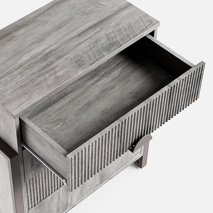 LGHM Fluted Dresser for Bedroom with 4 Drawers, Modern 4 Drawers Dressers with Semicylinder Fluted, Solid Chest of Drawers, 36" Tall Dresser with Bold Steel Frame, Metal Handles, Gray
