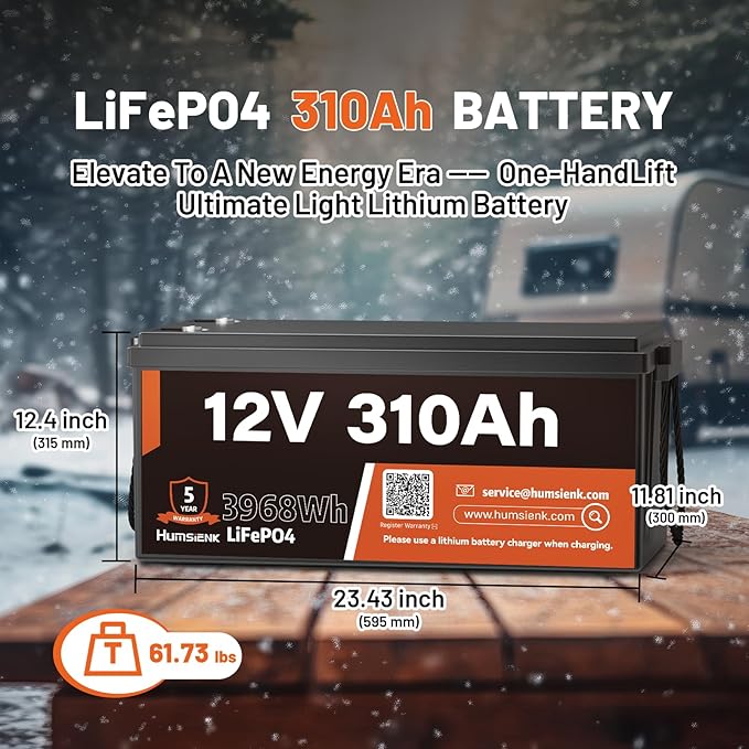 12V 310Ah LiFePO4 Lithium Battery 4PCS– Max. 3968Wh, 15000+ Deep Cycle Battery with 100A BMS, Low-Temp Cutoff | A+ Grade Cells for Marine, Trolling Motor, Off-Grid Home Energy Storage, Van Life