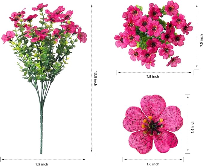 HyeFlora Artificial Flowers for Outdoor Indoor Garden Home Decoration, Faux Flower Daisy with Eucalyptus Leaves Fake Plants Greenery Boxwood Porch Patio, 12 Bundles (Rose Red)