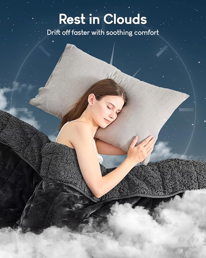 Cottonblue Sherpa Fleece Weighted Blanket 15lbs for Twin/Full Ded - Plush Bed Blanket for Deep Sleep and Relaxation, Heavy Calm Blankets with Cemaric Beads, 48x72 Inches, Black