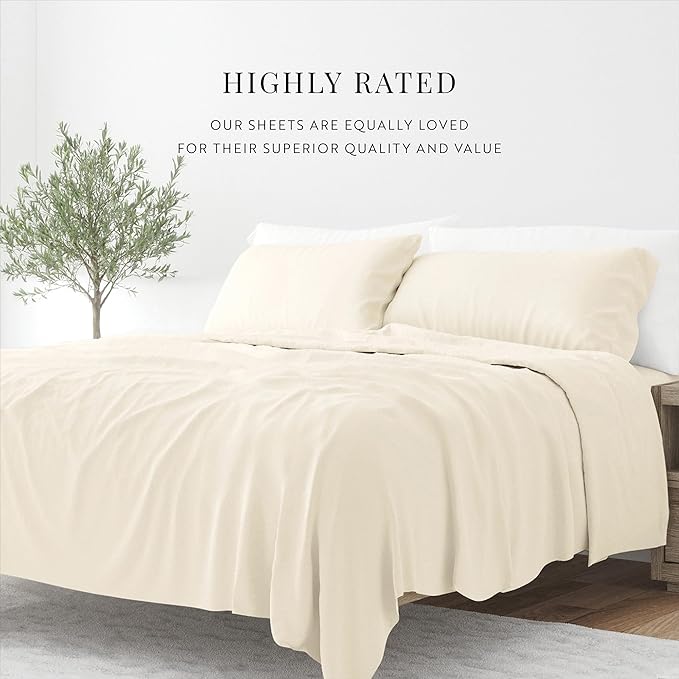 Linen Market Double-Brushed Microfiber Twin XL Sheet Set 3 Piece – Oeko-TEX Certified Ultra Soft & Wrinkle-Free - 16" Deep Pocket Sheets - Easy Care Twin XL Size - Ivory