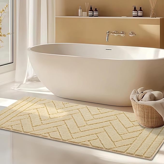 hicorfe Indoor Doormat,Front Back Door Mat Rubber Backing Non Slip Door Mats 20"x48" Absorbent Resist Dirt Entrance Doormat Inside Floor Mats for Entryway Washable Low-Profile(Cream Yellow)
