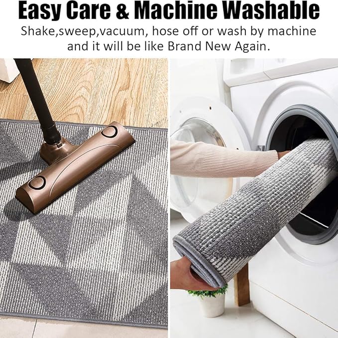 Indoor Doormat 24"x 36", Absorbent Front Back Door Mat, Rubber Backing Non Slip Floor Mats Inside Mud Dirt Trapper Outside Entrance Front Door Rug Carpet, Machine Washable Low Profile - Grey Geome