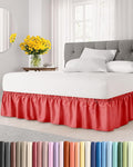 Wrap Around Dust Ruffle Bed Skirt - Red - for Queen Size Beds with 15 Inch Drop - Easy Fit Elastic Strap - Adjustable Pleated Bedskirt w/Brushed Fabric - Wrinkle Free - for Women, Men, Kids & Teens