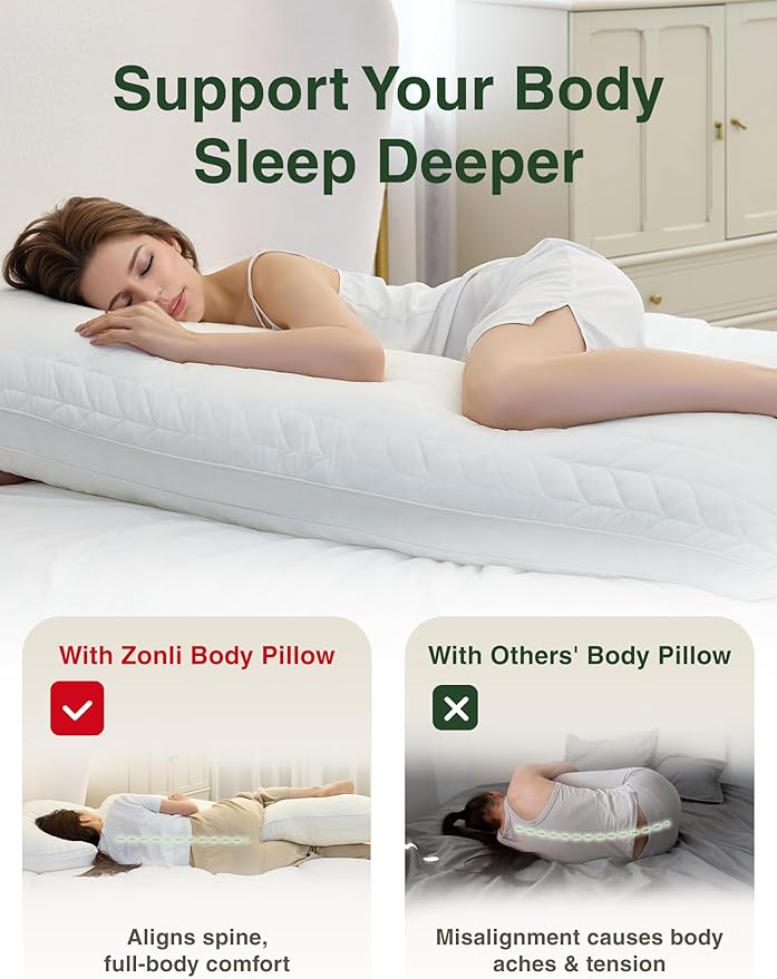 ZonLi Adjustable Memory Foam Body Pillow Set – 20x54 Long Body Pillow for Adults & Side Sleepers with Washable Bamboo Pillowcase, Gift Box Included, Luxury Dark Grey Gift Set