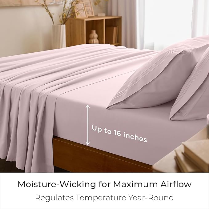 Mellanni California King Sheet Set - 6-Piece Iconic Collection Bedding, (Including 4 Pillowcases), 16-Inch Deep Pocket, Easy Care, Extra Soft, Cooling Sheets, Brushed Microfiber - Blush Pink