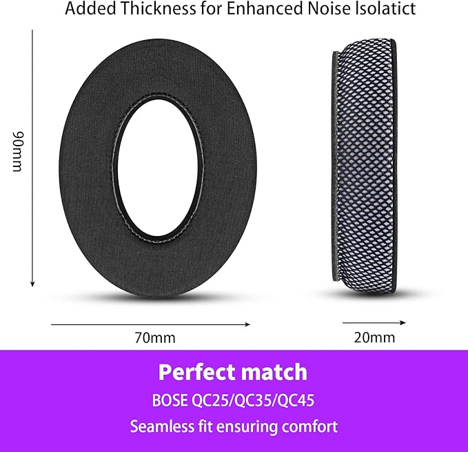 Ice Gel Headphones Replacement Ear Pads for Bose qc45 Replacement Ear Pads - qc35&qc35 ii Replacement Ear pads/qc25 Replacement Ear Pads - Black/Purple