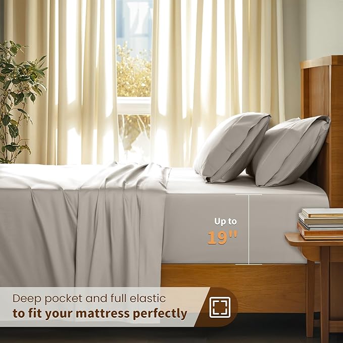 LBRO2M 100% Cotton Sheets Set Deep Pocket 19", 1000 Thread Count Full Size 4 Piece Bed Sheet Sets Soft Comfortable Bedding All Season (Full, Taupe)