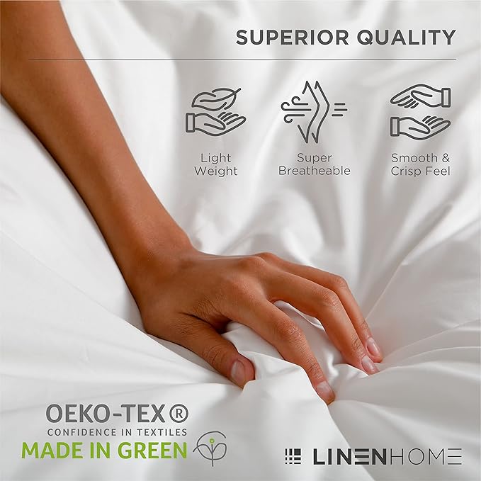 Linen Home 100% Cotton Percale Sheets Full Size, Sand Shell, Deep Pocket, 4 Pieces Set - 1 Flat, 1 Deep Pocket Fitted Sheet and 2 Pillowcases, Crisp Cool and Strong Bed Linen
