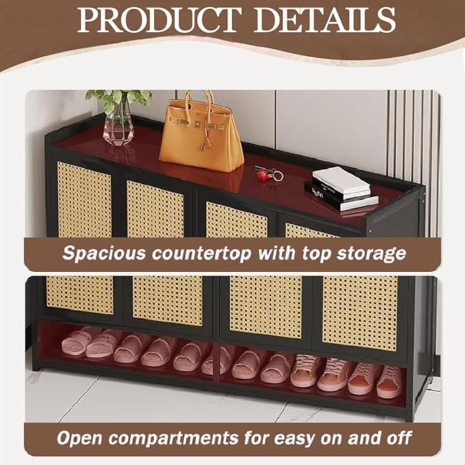 Bamboo Shoe Cabinet, 36-40 Pairs 8 Tier Shoe Rack with Doors, Freestangding Shoe Cabinet Organizer with Shelves, 43" Tall Shoe Rack Organizer for Entryway, Closet, Hallway