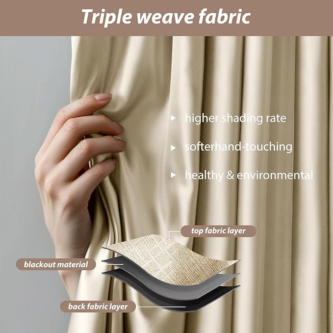 Room Divider Curtains with Ceiling Curtain Track Set Window Curtain for Bedroom,Living Room Total Blackout Thermal Insulated Privacy Ceiling Track Curtain W 15 × H 9 FT Beige drape&Black track