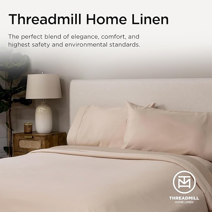 Threadmill Luxury Supima Cotton Sheets, Luxury 1200 Thread Count Soft 100% Cotton Sheets for Full Size Bed, 4 Pc Beige Bed Sheets Full Set, 5-Star Hotel Quality Deep Pocket Bed Sheets Set