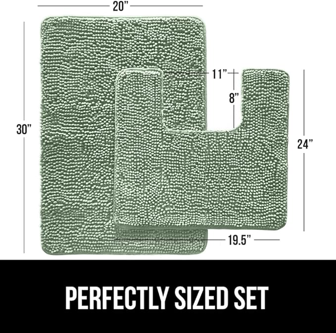 GORILLA GRIP Bathroom Rug Sets, Soft Chenille 2 Piece Area Rugs Set, Toilet Base Mat and 30x20 Carpet, Absorbent Microfiber Washable Mats Dry Quickly, Home Décor and Bath Room Accessories Sage Green