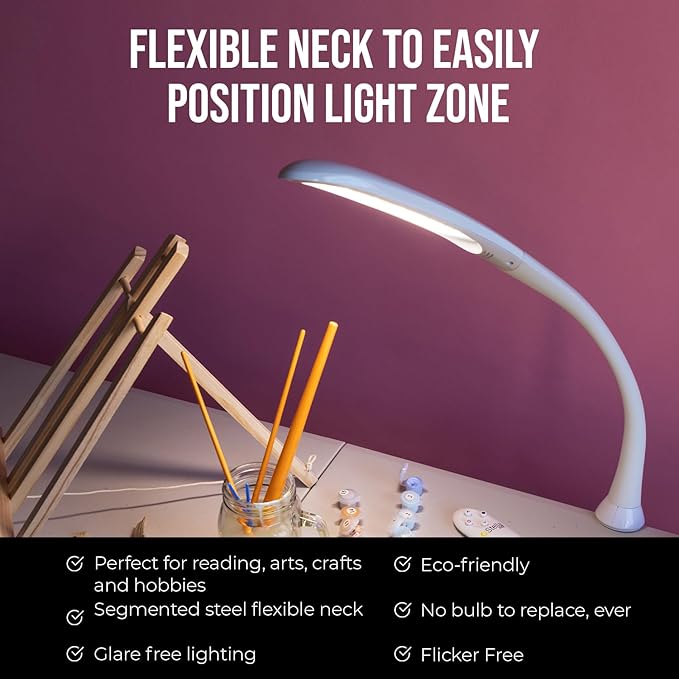 Stella Edge Premium 10W LED Desk Clamp Task Lamp - White - Adjustable Dimmable Low Vision Light - Macular Degeneration Lighting - Hobby Crafting Sewing