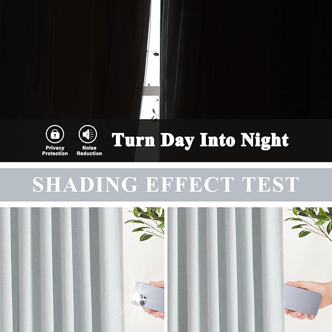 Vision Home Blue Fog Linen Full Blackout Curtains 84 inch Long for Bedroom Living Room Darkening Soundproof Window Panels Thermal Insulated Rod Pocket Back Tab Farmhouse Drapes 56" Wx84 Lx2
