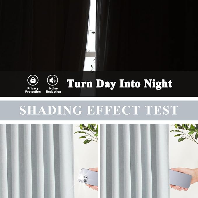 Vision Home Blue Fog Linen Full Blackout Curtains for Bedroom Living Room Darkening Soundproof Window Panels 102 inch Thermal Insulated Rod Pocket Back Tab Linen Blue Drapes 56" Wx102 Lx2