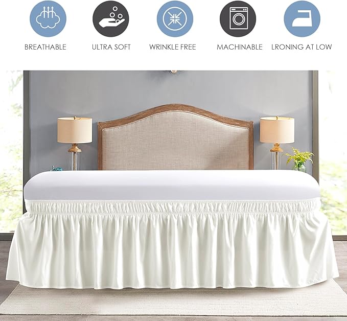 FreshCulture Twin Bed Skirt, Elastic Wrap Around Bed Skirt Twin Size, Bed Skirts for Adjustable Bed, Easy Fit with 18 Inch Drop Length, Hotel Quality Dust Ruffle for Twin Bed (Ivory)