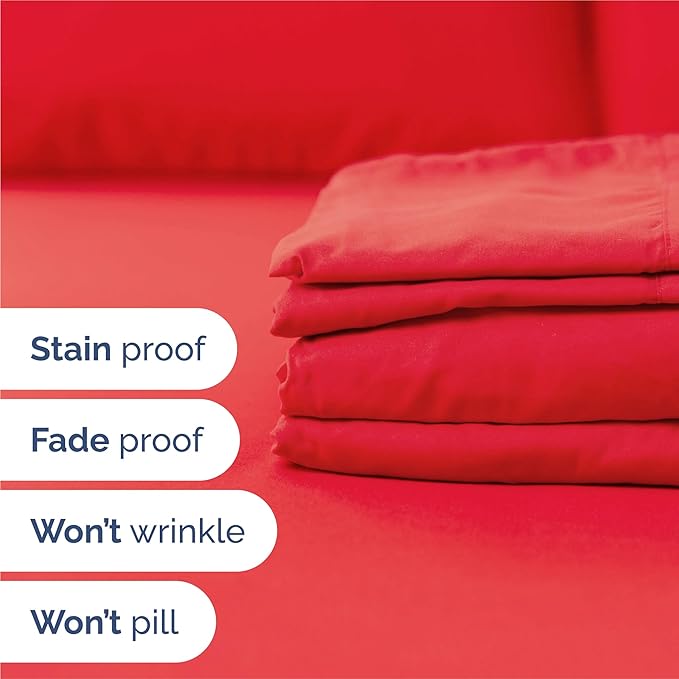Split King 7 Piece Sheet Set - Cooling & Breathable - Hotel Luxury Bedding - Includes Fitted Sheets for Women, Men, Kids and Teens - 1 Flat, 2 Fitted Sheets, 4 Pillowcases with Deep Pockets - Red