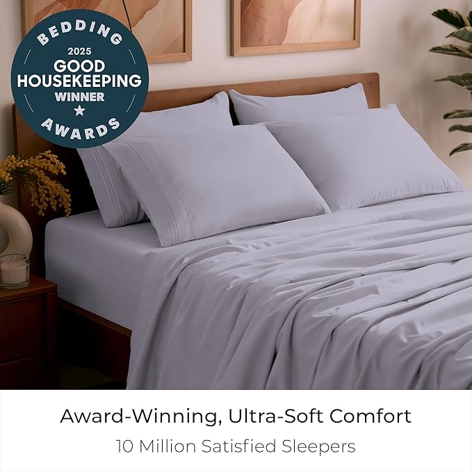 Mellanni King Sheet Set - 6-Piece Iconic Collection Bedding, (Including 4 Pillowcases), 21-Inch Extra Deep Pocket, Easy Care, Ultra Soft, Cooling Sheets, Brushed Microfiber - Lavender