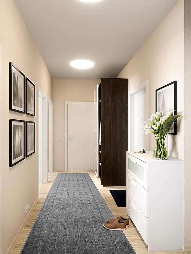 12 Ft Long, Grey, Non-Slip Washable Carpet Runner Rug with Rubber Backing, Custom Floor Mat for Kitchen Hallway Stairs Bedroom Bathroom Entryway, Your Choice of Length (26" X 12')