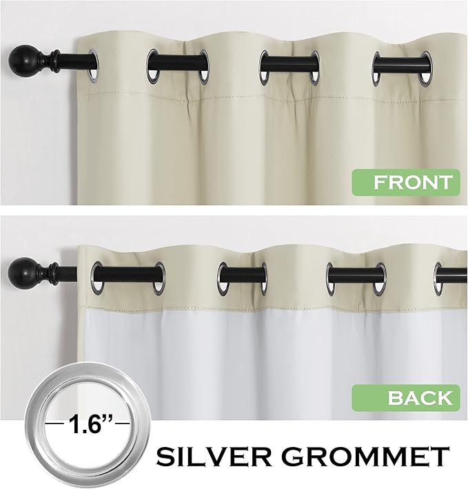 KGORGE Soundproof & Dust Particle Filtering Curtains 100% Blackout Window Cover Thermal Insulating Energy Smart Curtains for Living Room Bedroom Baby Nursery, W 52 x L 108 inches, Cream Beige, 1 Pair
