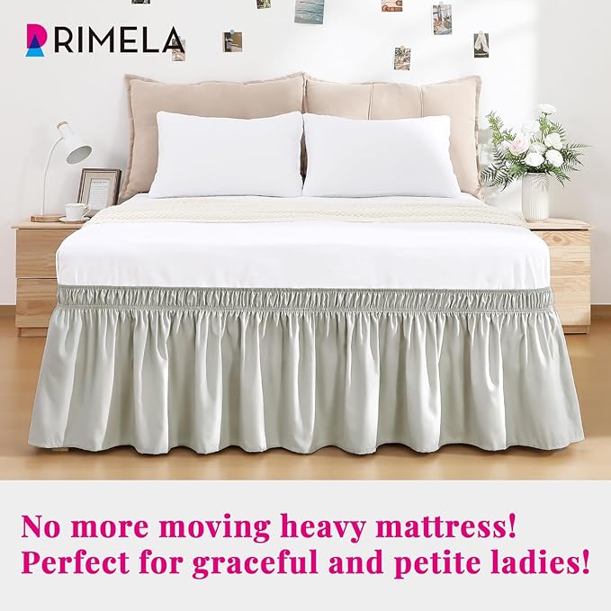 RIMELA Light Grey Bed Skirt King Size 18 Inch Drop, Wrap Around Elastic Bedskirt, Dust Ruffle for Adjustable Bed Base Machine Washable Easy to Install Bed Skirts