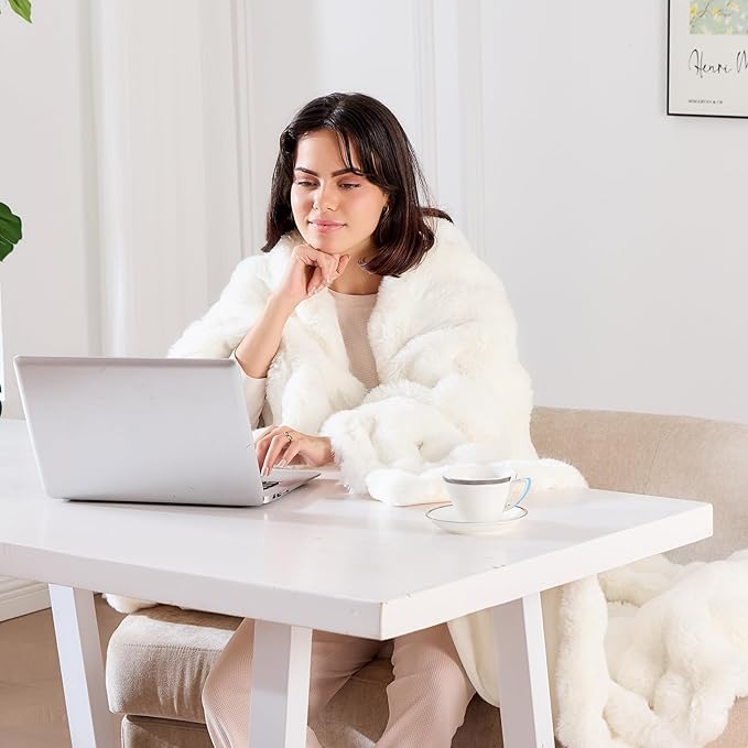 Fluffy Blanket for Couch Soft Luxury Faux Rabbit Fur Throw Blanket Cozy Fuzzy Plush Bubble Thick Warm Decorative Throw for Bed, Sofa (Throw Size 50''x60'', Cream White)