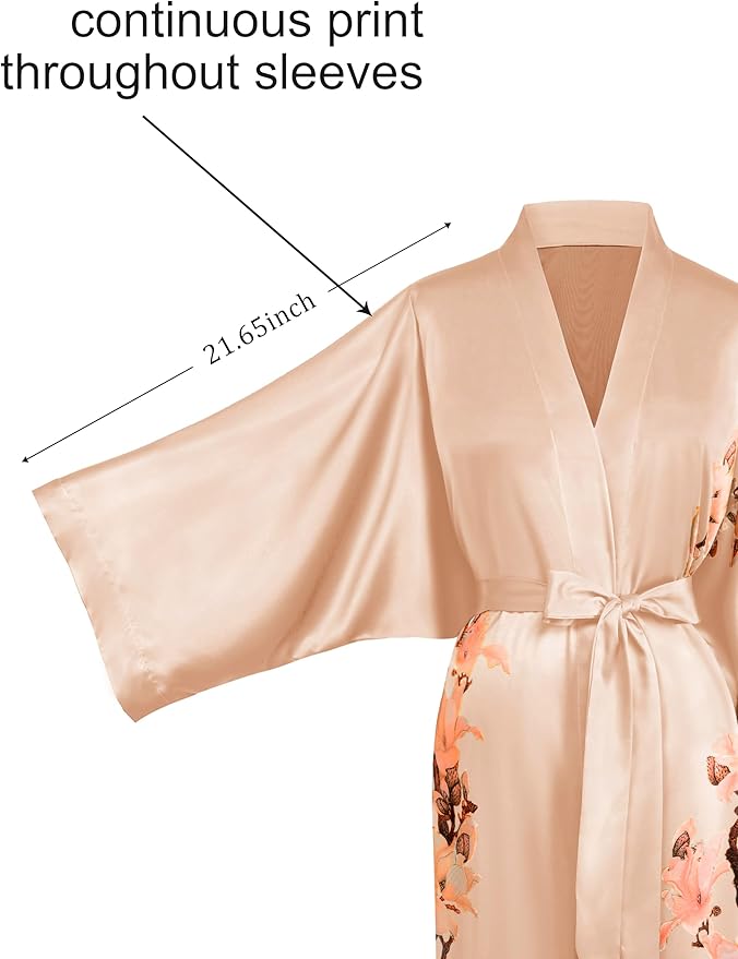 BABEYOND Kimono Robe Cover up with Box Long Floral Satin Sleepwear Silky Bathrobe Bachelorette Robe