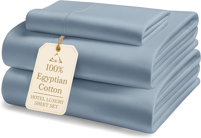 LANE LINEN 100% Egyptian Twin XL Sheets Set - 1000 Thread Count, Soft & Comfy Thick Fully Elasticized Mercerized Cotton Twin Extra Long Sheet Set, No Pill Fade Resistant Elegant Sheets - French Blue
