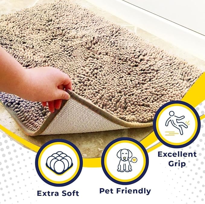 Muddy Mat® | Super Absorbent Door Mat Indoor, Microfiber Quick Dry Chenille Entryway Rug, Non-Slip Front Door Mat, Indoor Mats for Entryway, Machine Washable Pet Rug, Beige 36"x120"