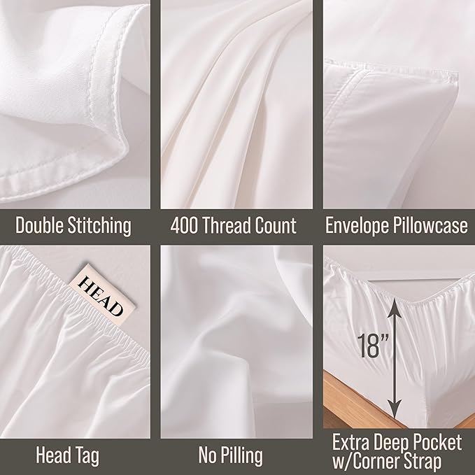 Bella Coterie 6 Piece Luxury Bamboo Viscose King Size Sheet Set | 100% Organically Grown | Cooling for Hot Sleepers | 18" Deep Pocket | Soft & Hypoallergenic | 4 Pillowcases [White]