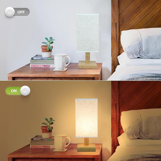 Small Bedside Table Lamp for Bedroom, Minimalist Nightstand Lamp with Square Fabric Linen Shade, Mini Cute Study Reading Desk Lamp Night Table Lamp for Living Room,Nursery, Home, Office,4.3in