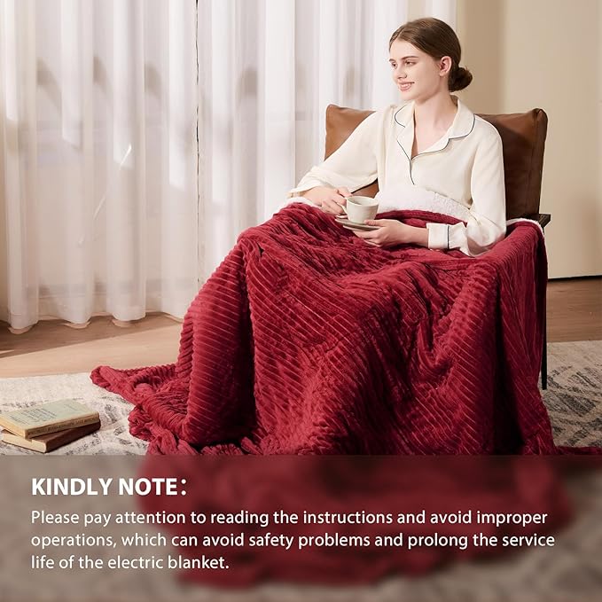 Homemate Electric Heated Blanket Twin - 62"x84" Heating Blanket Twin Size 1/2/4/6/8 Hours Auto-Off 10 Heat Level Over-Heat Protection Soft Flannel Sherpa ETL Certification