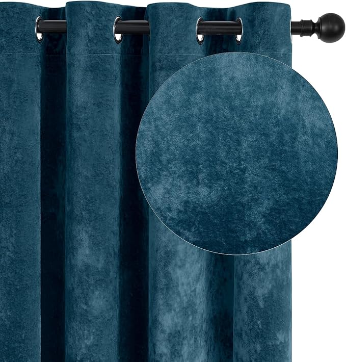 SMILETIME Tranquil Blue Crushed Velvet Curtains 52x90 inch Luxurious Thermal Insulated Soundproof Drapes for Living Room Bedroom Office Soft and Durable Light-Filtering Window Treatments, 2 Panels