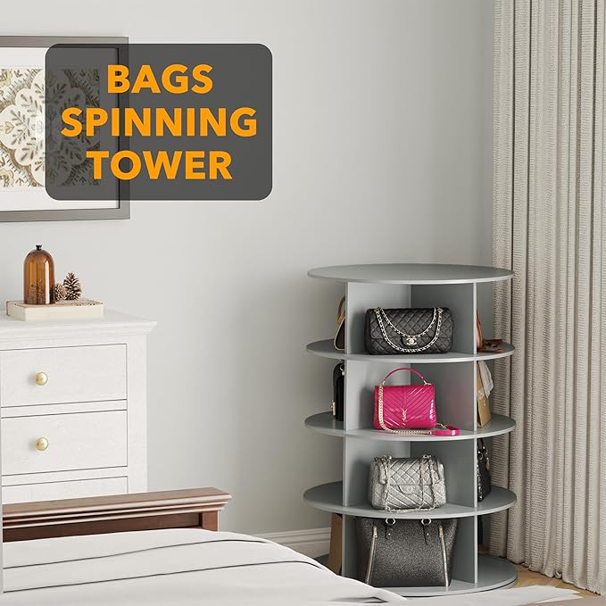 SpaceAid 4 Tier Rotating Shoe Rack Tower, Spinning Shoe Display Lazy Susan, Revolving 360 Shoe Rack Storage Round Carousel, Vertical Handbag Rotate Shoes Closet Organization (4-Tier Gray)