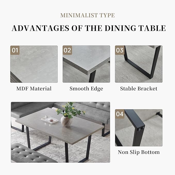 5 Piece Dining Table Set, 42.9 Inch Modern Kitchen Dining Table and Leather Dining Chairs for Kitchen Dining Room (Table + 4 White Chairs)